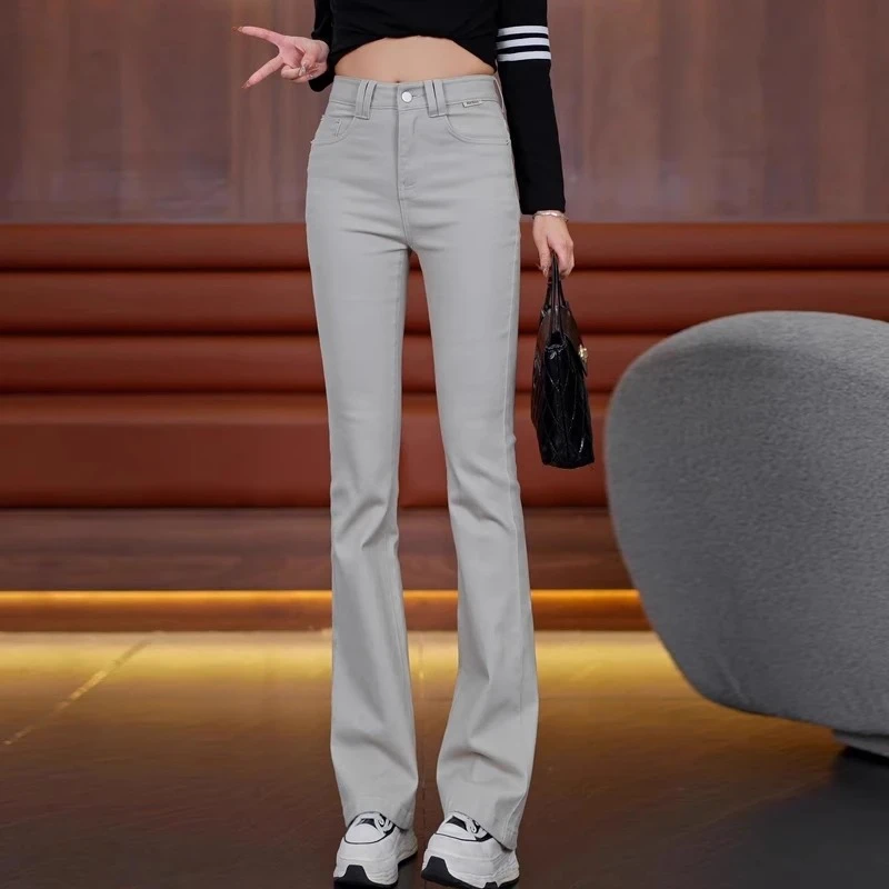 莫兰迪灰微喇牛仔裤女春夏季2025新款流行爆款高腰修身显瘦喇叭裤