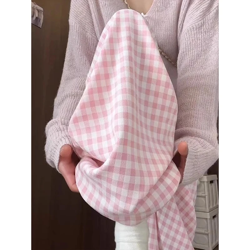 粉色格子裤女宽松直筒春秋2025新款休闲小个子高腰垂感拖地阔腿裤