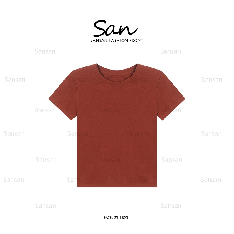 【SANSAN】橘红色做旧圆领短袖T恤DY-60045