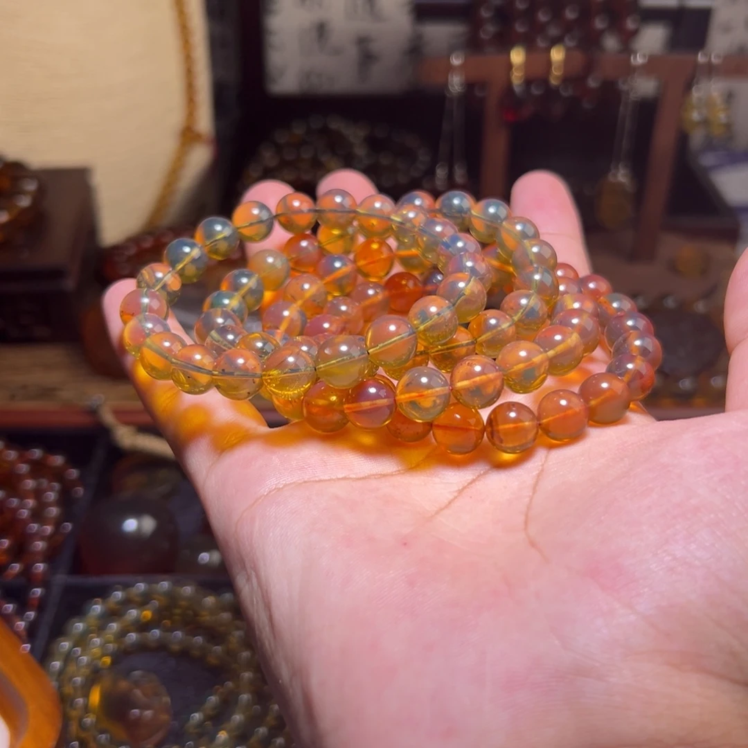 未镶嵌颈饰琥珀9mm手串（有杂）