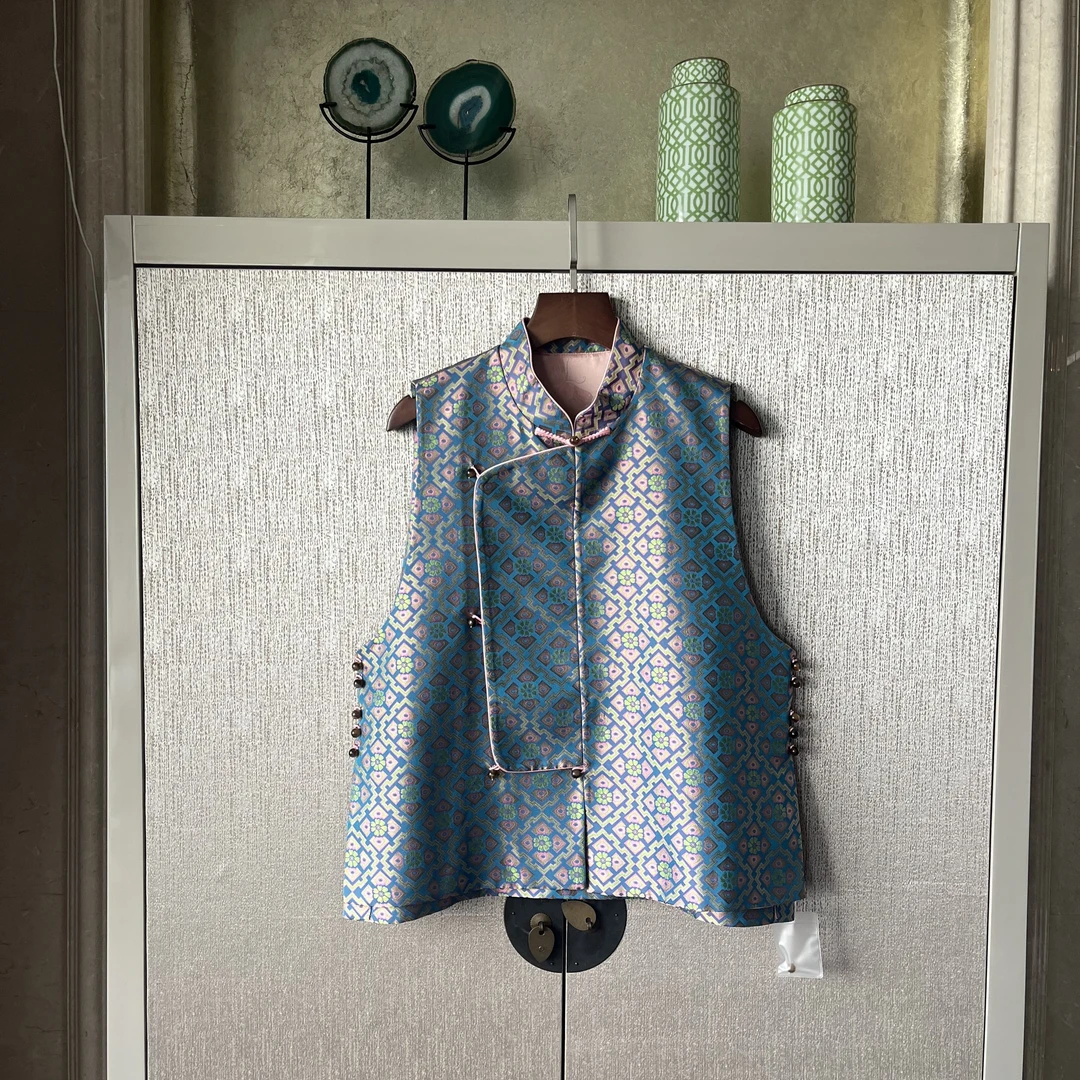 【知序】桑蚕丝中式马甲里料人丝立领时尚百搭