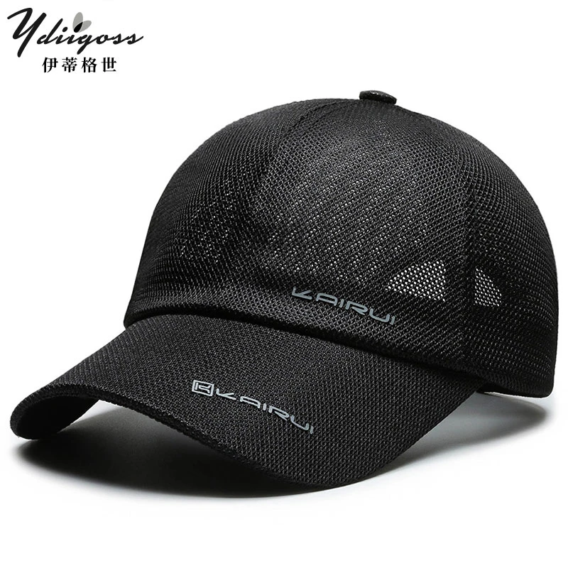 YDIIGOSS速干网眼帽子男士夏季遮阳防晒鸭舌帽透气黑色软顶棒球帽