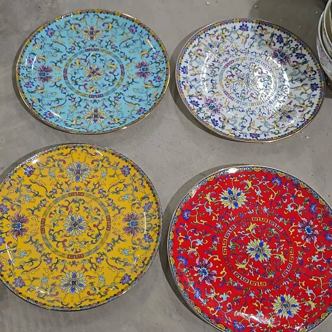 碗悟微瑕珐琅彩8寸4个浅盘6666666