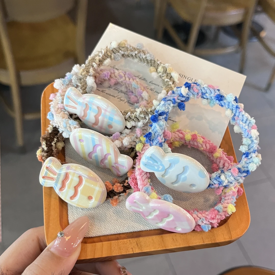 ins新款少女奶油色可爱小鱼发绳马卡龙风小鱼发绳通百搭少女头饰