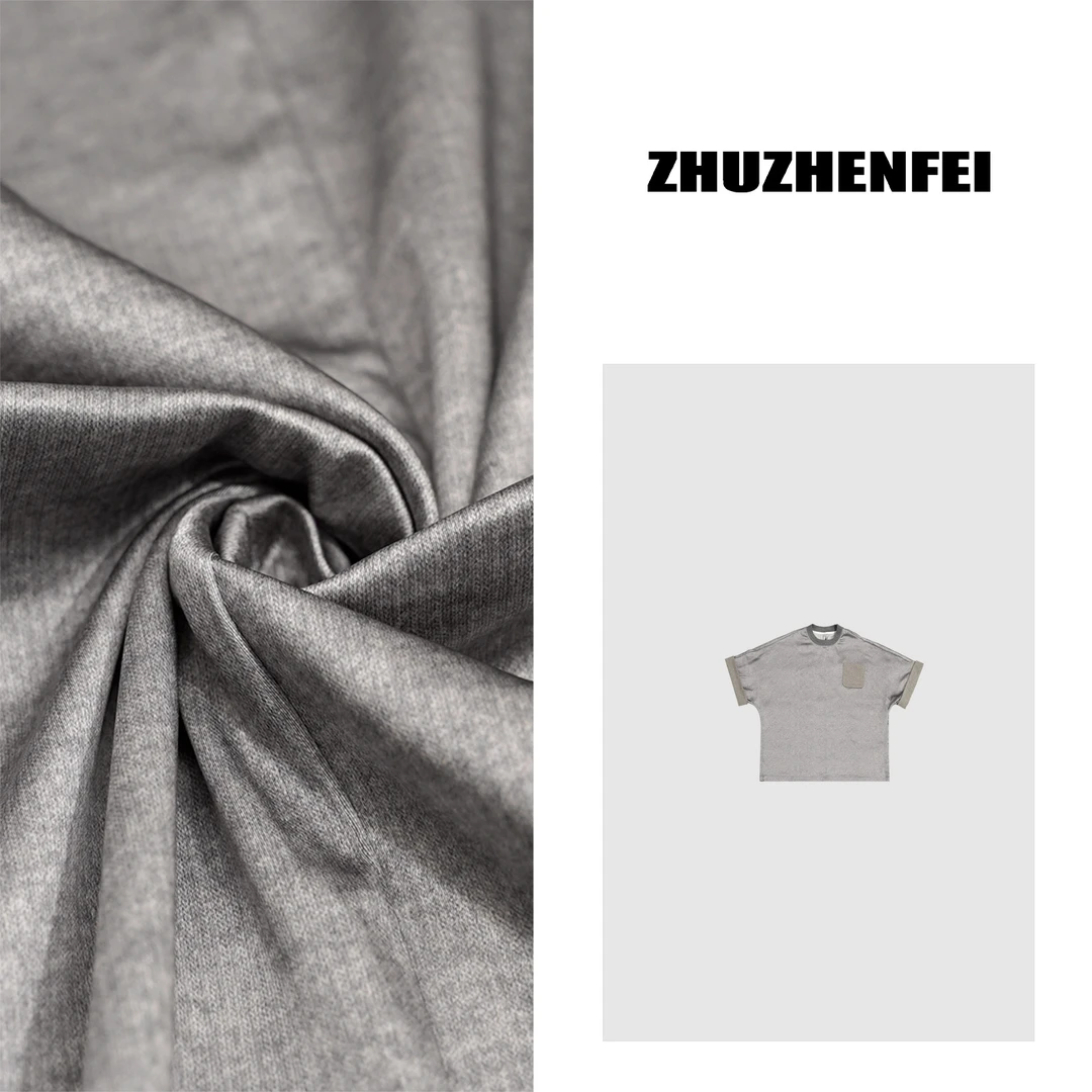 ZHUZHENFEI【慢半拍】灰色螺纹领个性独特T恤Z351114