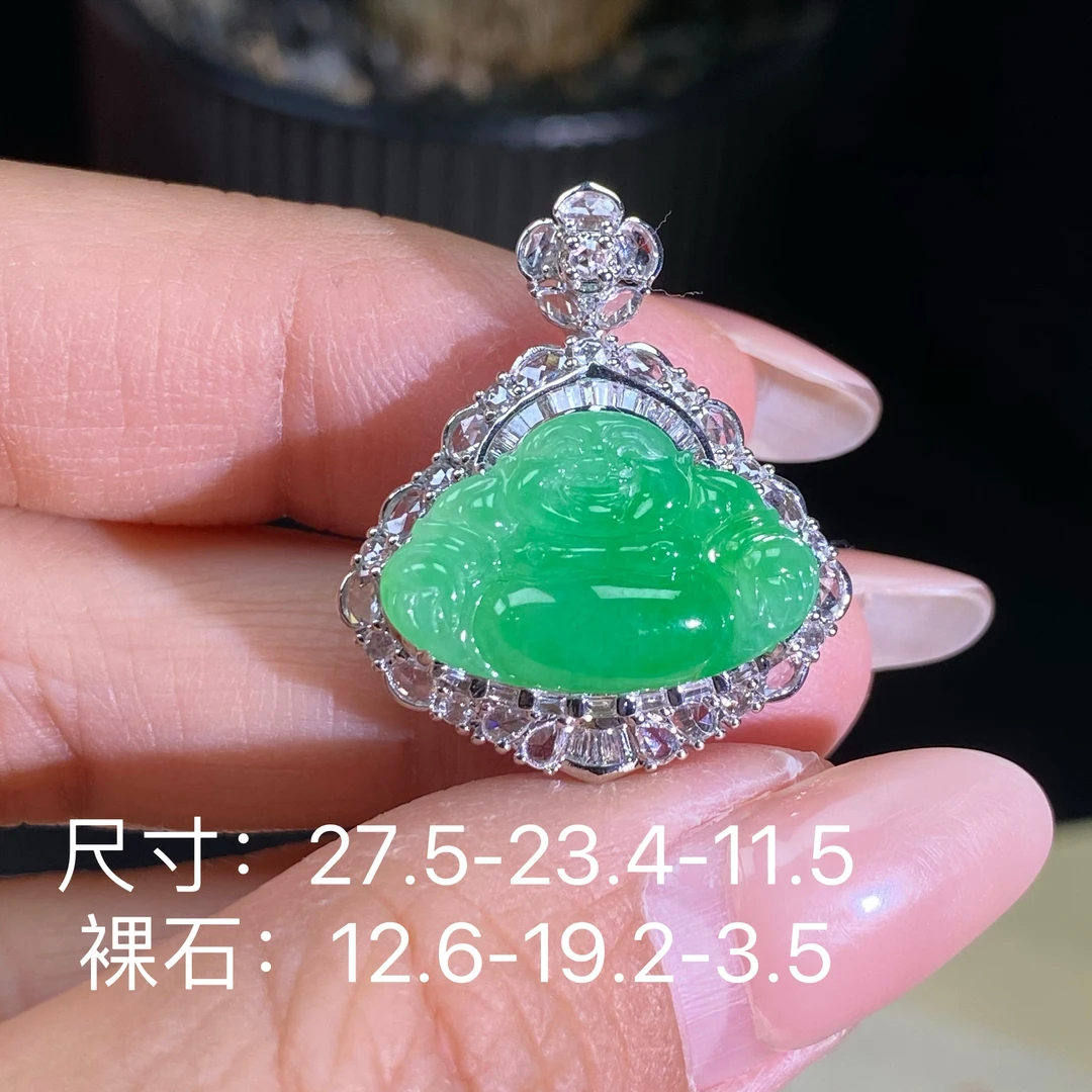 莱韵翡翠 18Ｋ金镶嵌阳绿佛公 缅甸天然A货翡翠
