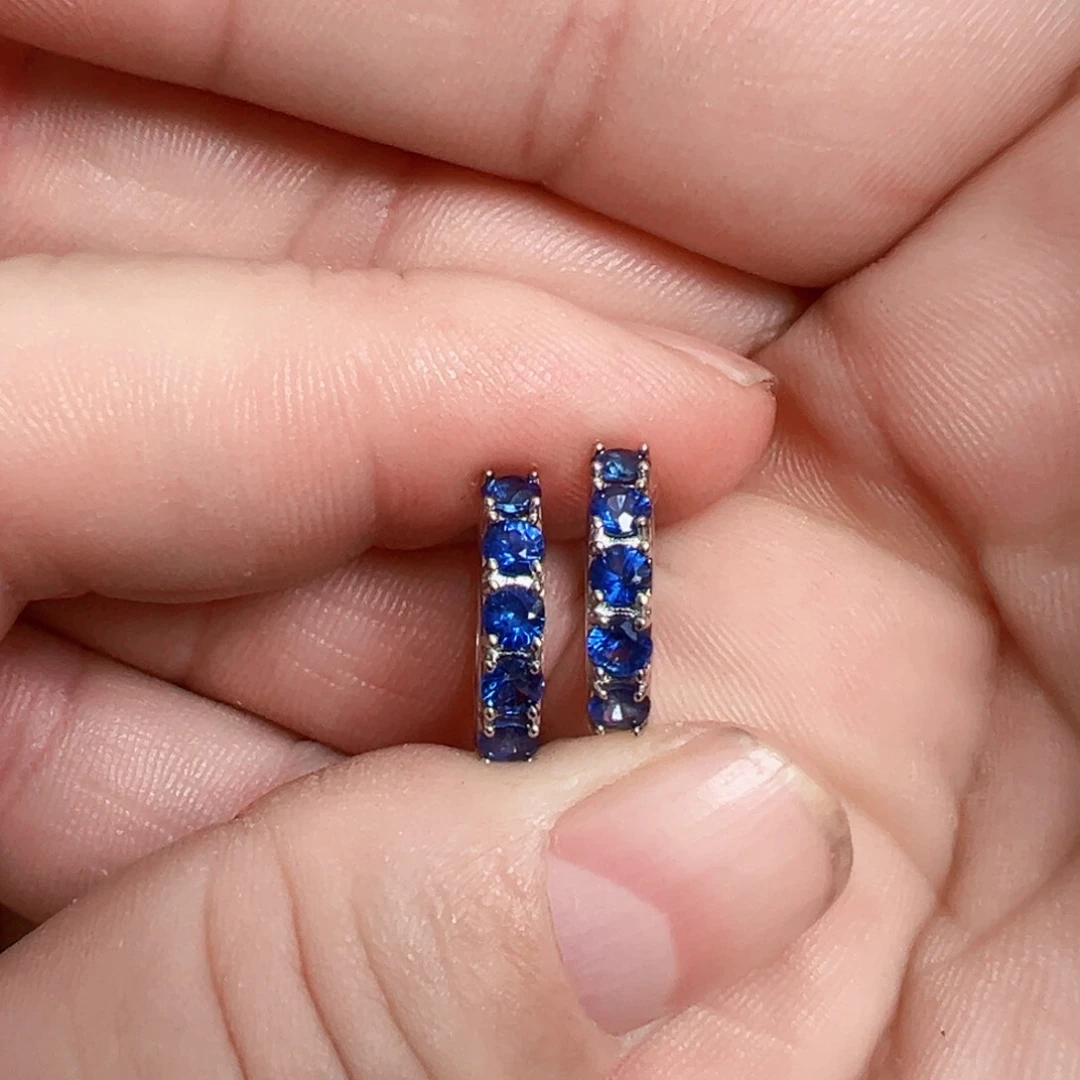 蓝宝石蓝宝石耳扣银S925镶嵌