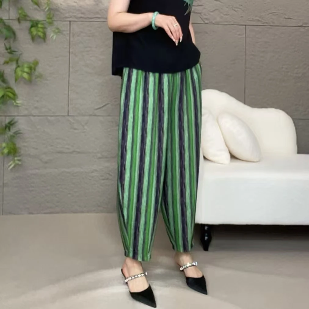 2025新款时尚洋气休闲裤夏季条纹口袋显瘦透气气质百搭薄款