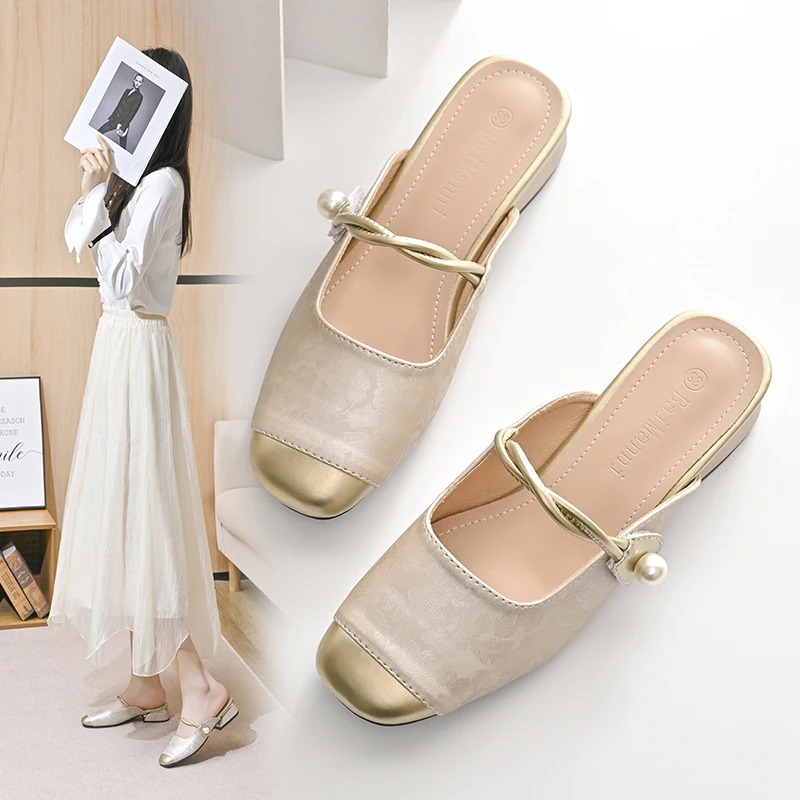 新中式国风包头半拖凉鞋女2025夏季新款软底配裙子网红时尚百搭鞋