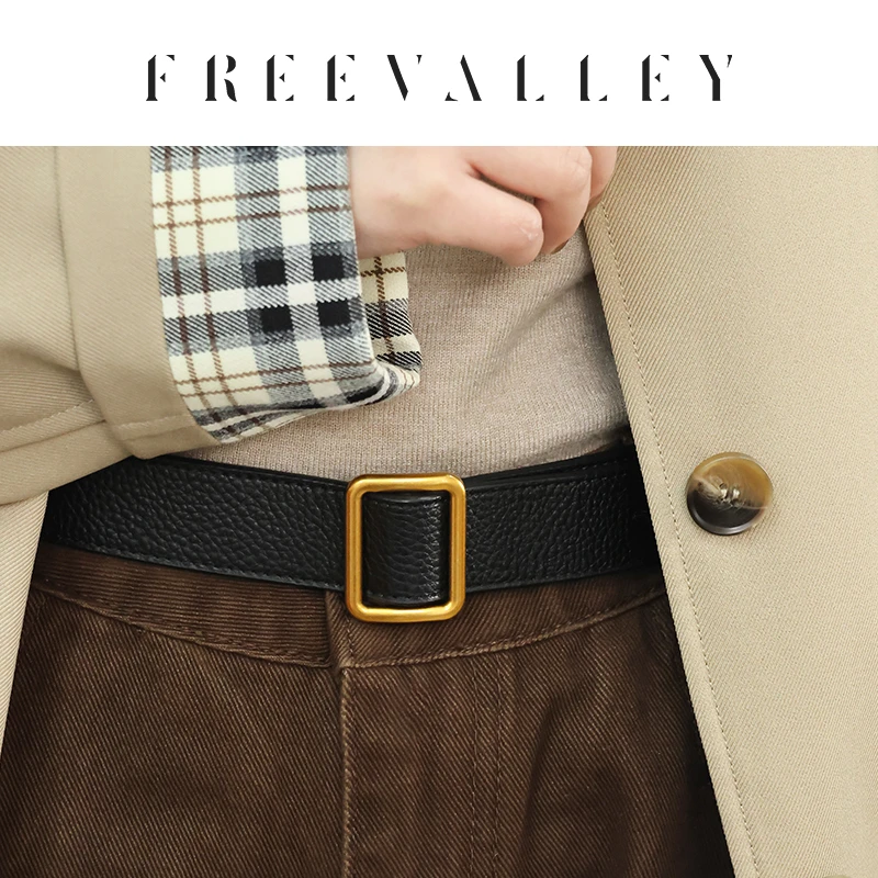 FREEVALLEY自由谷 荔枝纹牛皮腰带 免打孔真皮腰带时尚