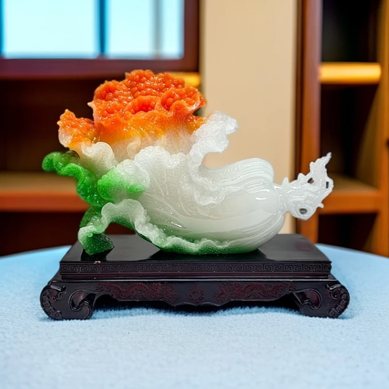 长23高20公分白冰玉百财聚来白菜玄关博古架办公桌乔迁送礼摆件