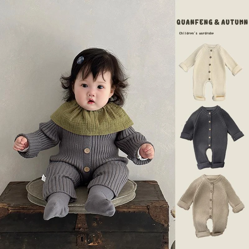 FAVMARTHA宝宝衣服婴儿连体衣春秋款韩版洋气婴幼儿针织爬服满月