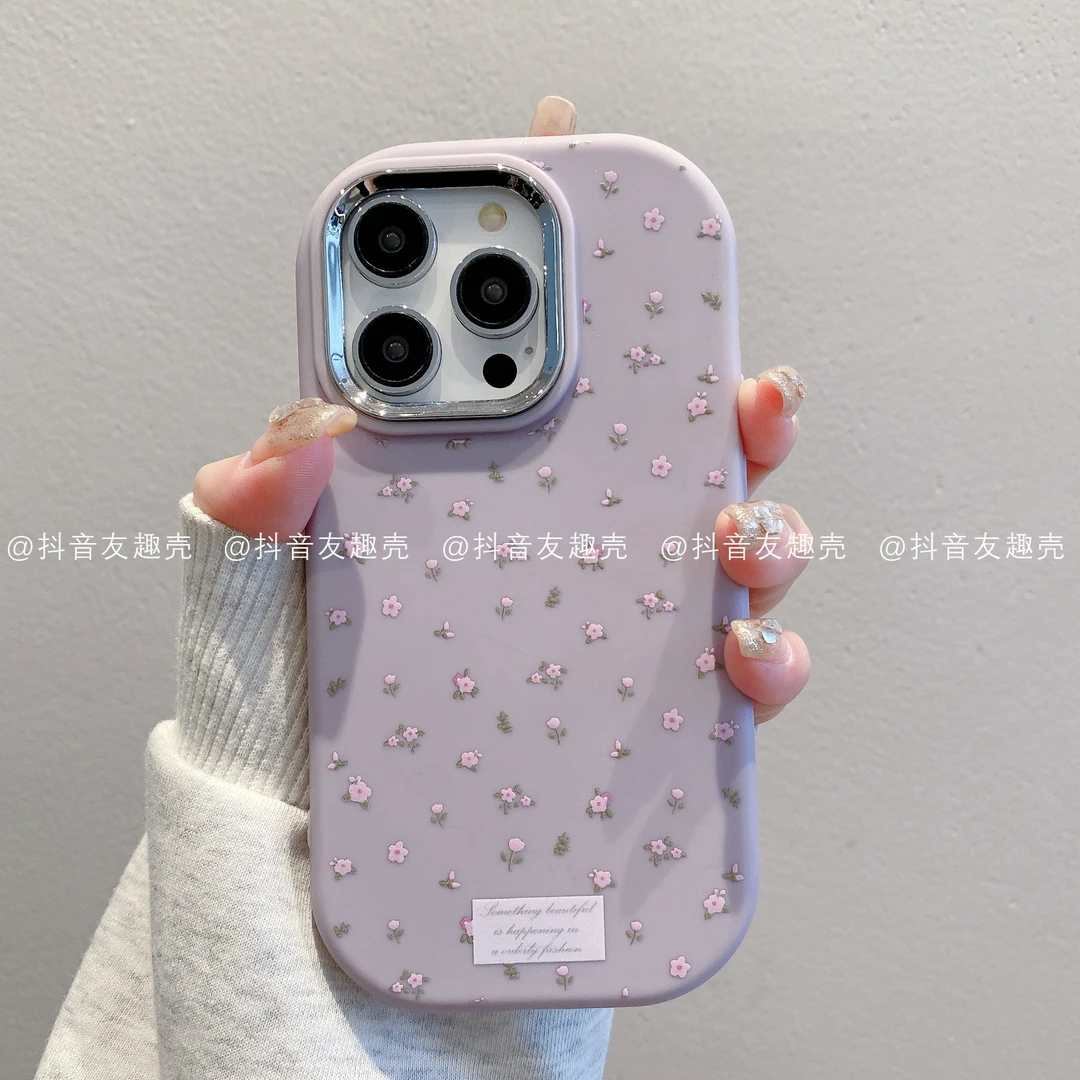 适用于苹果16新款手机壳华为vivo小米oppo镜框小胖墩碎花紫ins