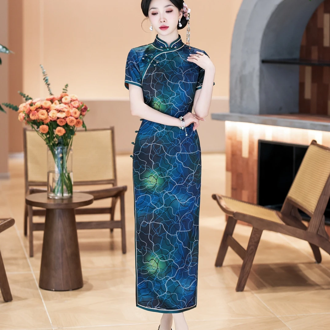 【887】衣长127cm气质时尚洋气复古夏季显瘦中国风修身裙