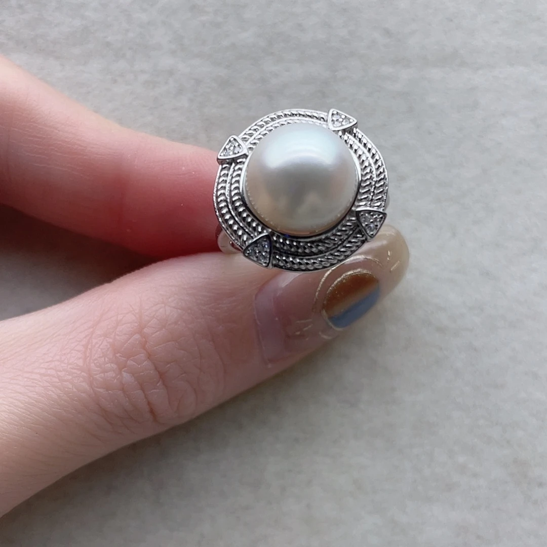 银S925镶嵌戒指58海水珍珠