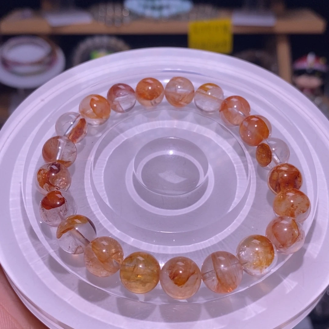 水晶手串未镶嵌38橙红胶花卡9