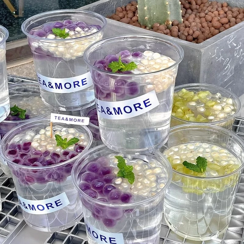 网红冰粉贴商用奶茶杯一次性胖胖杯打包杯透明冷饮杯户外出摊用