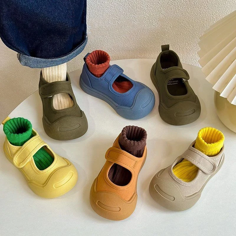 儿童浅口帆布鞋2025春秋新款开口笑男女童瓢鞋软底幼儿园室内鞋潮