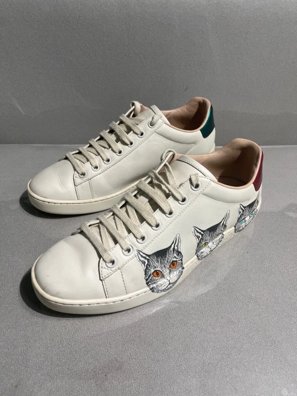 95新 GUCCI/古驰 38码 板鞋休闲鞋小猫 logo