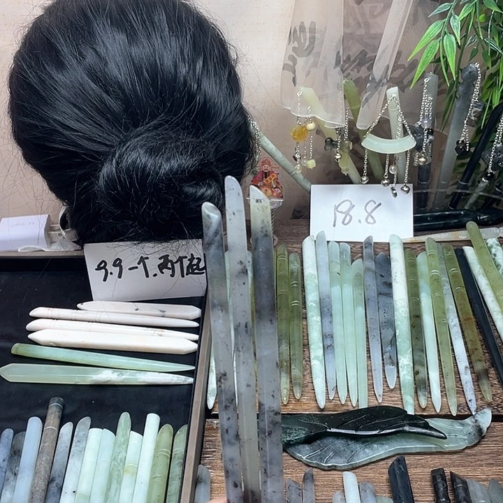 蛇纹石玉发饰合金小***此