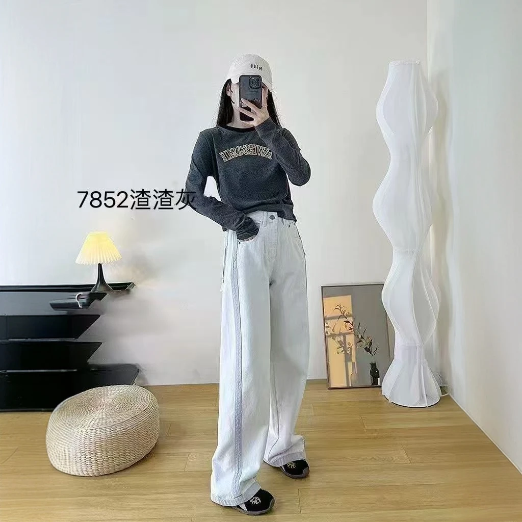 新款高腰阔腿牛仔裤女宽松显瘦直筒百搭休闲长裤