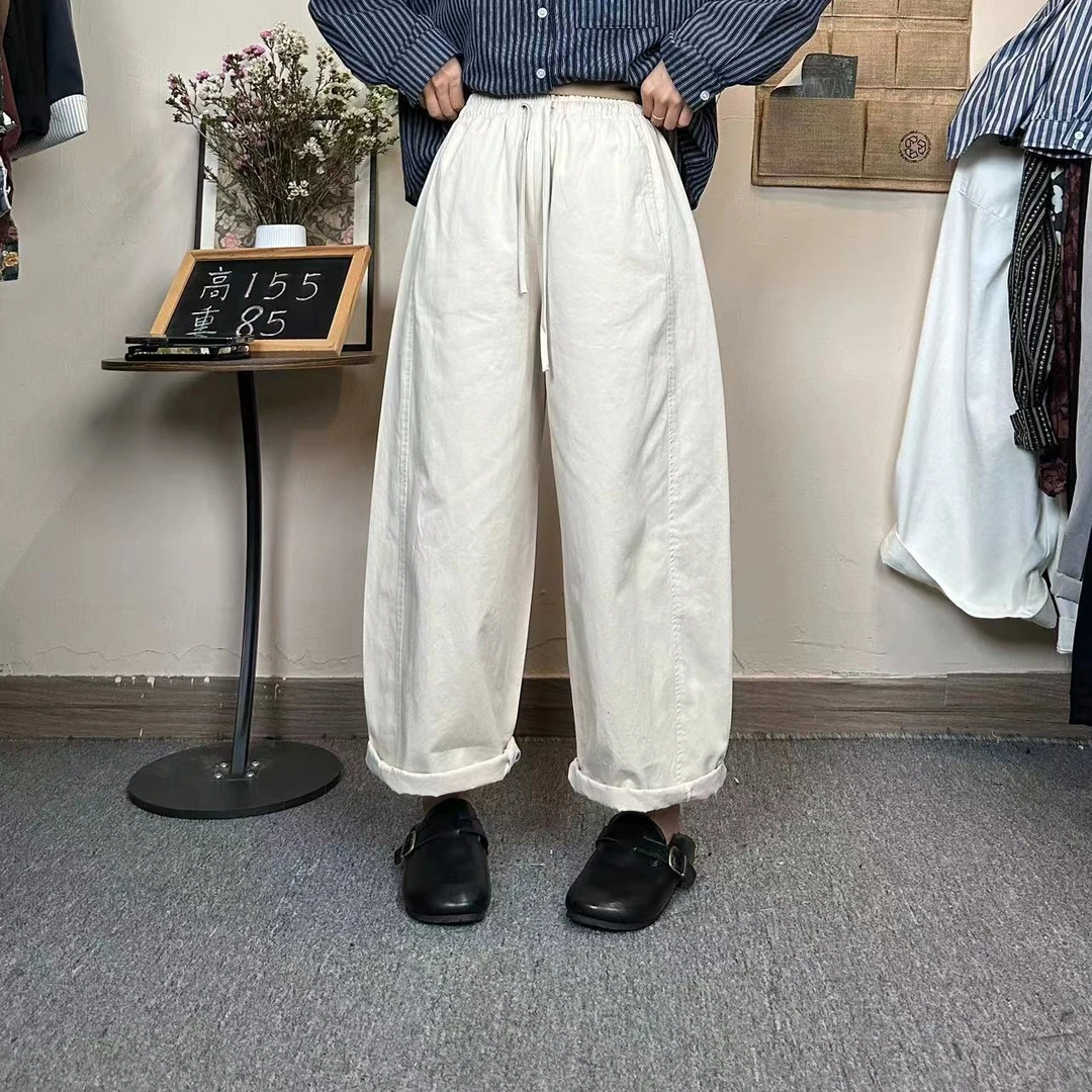 2025夏季宽松复古松紧腰休闲百搭阔腿裤