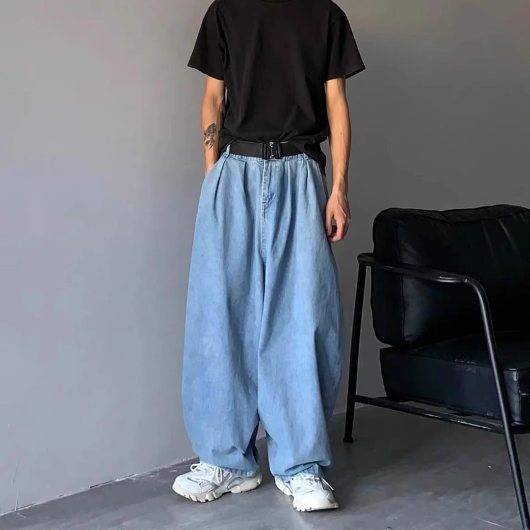 日系覆古大尺码oversize牛仔裤男潮牌宽松百搭休闲阔腿秋冬老爹长