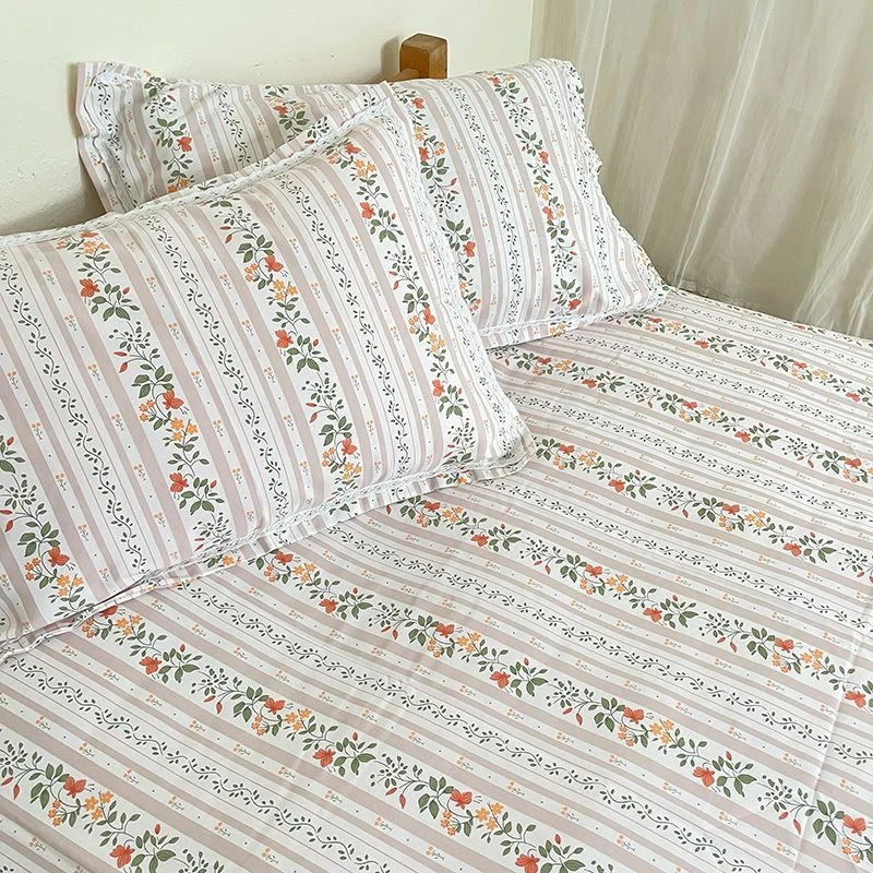 （床单床上用品枕套被单）老粗布碎花条纹（2.3m*2.45m）床单软凉席