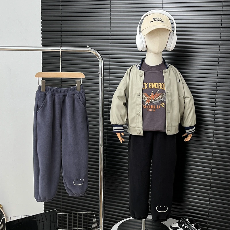 男女童奥例绒加绒休闲裤2025冬季新款儿童一体绒运动裤束脚裤
