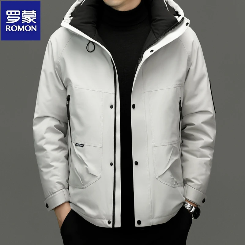 罗蒙防风保暖连帽秋冬加厚羽绒服潮流时尚男士户外羽绒服男女同款