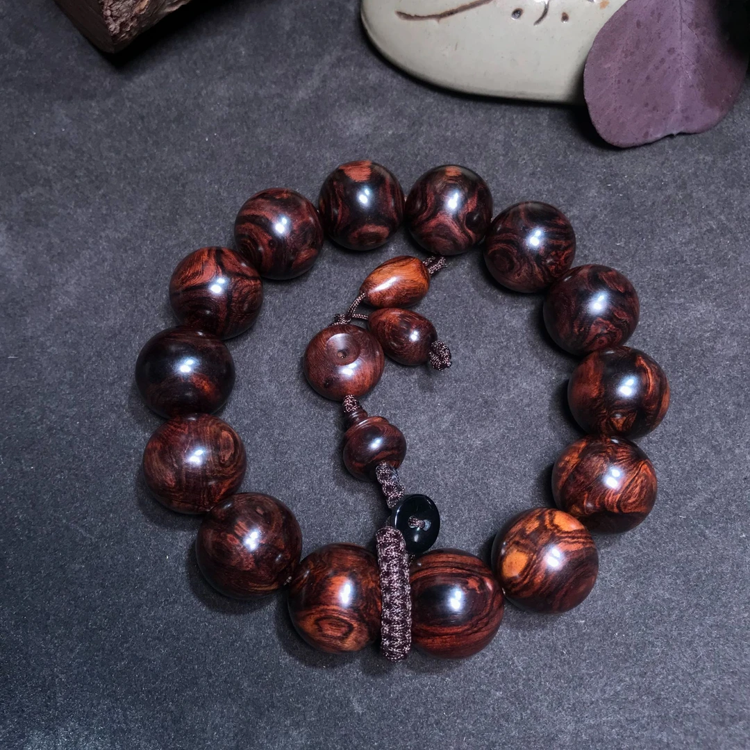 【浮生臻选】FS293海南黄花梨油梨鬼脸对眼X纹1.6手串