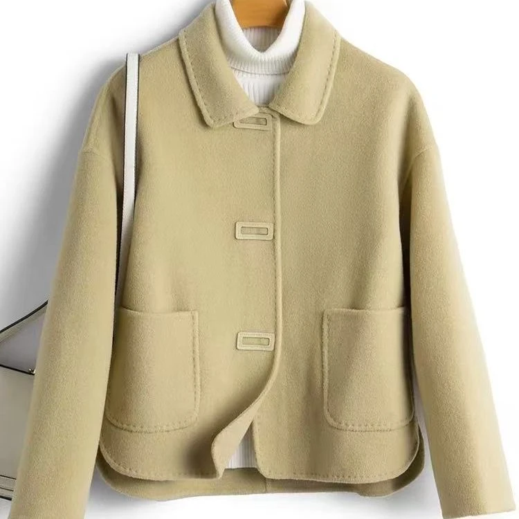 R105大衣女装短款新款双面外套韩版小个子毛呢宽松秋冬