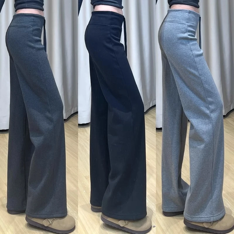 灰色阔腿裤女春秋2025新款高腰垂感休闲夏季小个子瑜伽直筒运动裤