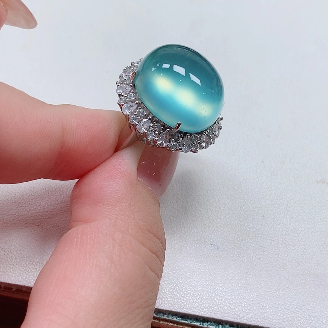 蛇纹石玉银S925镶嵌戒指༄****