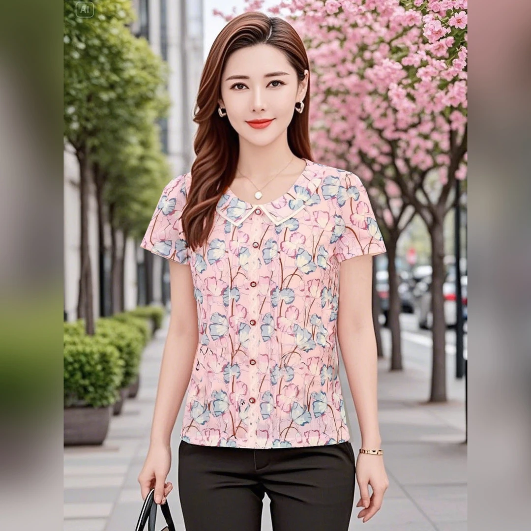 台湾网纱夏季短袖中老年女装修身速干薄款翻领上衣时尚洋气