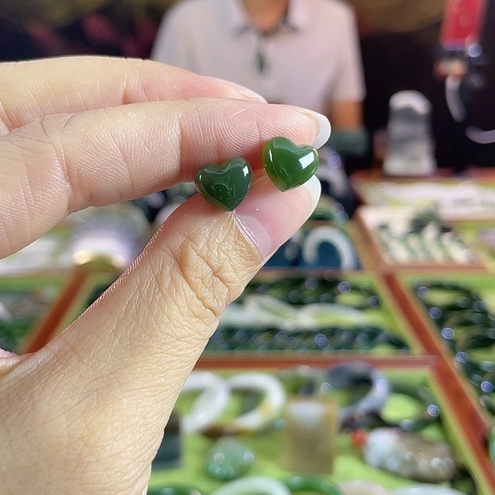 和田玉银S925镶嵌耳饰