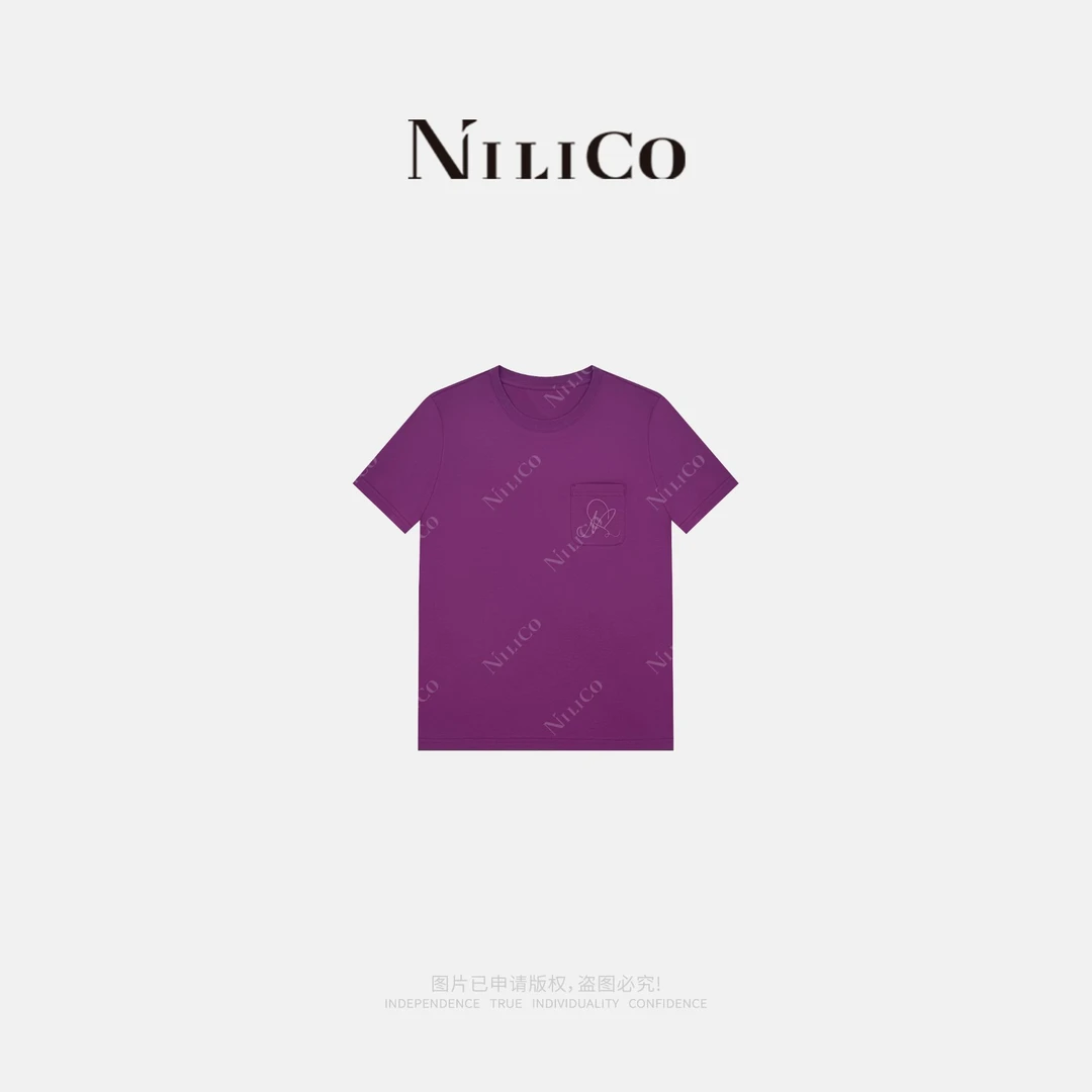 NILICO【葡萄呼吸】爱心图案精致丝光棉清凉舒适短袖女T恤