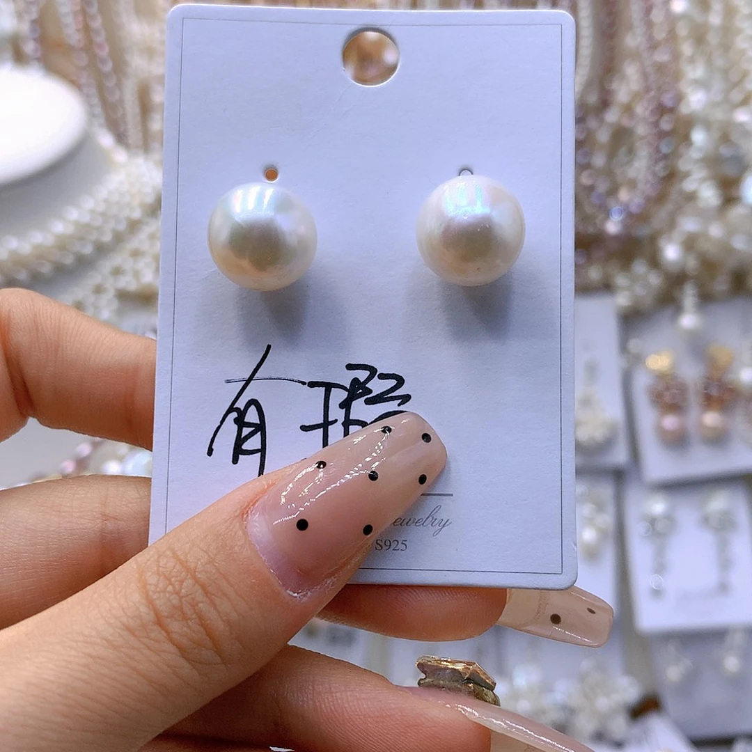 银S925镶嵌耳饰淡水珍珠锦***儿