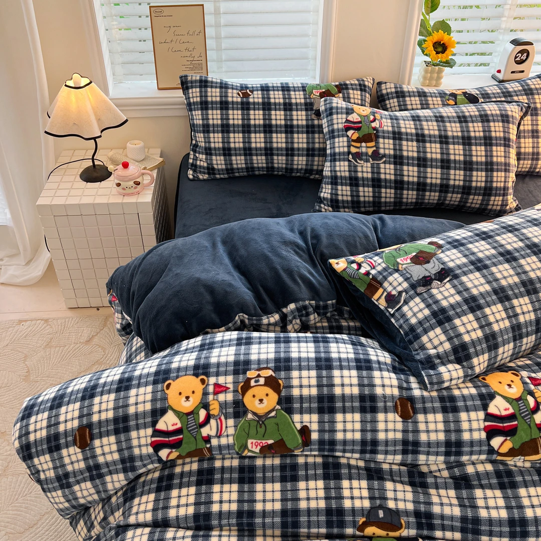 Hopeful•巷往织舍【英伦熊】原宿风双面绒四件套加厚保暖牛奶绒套件