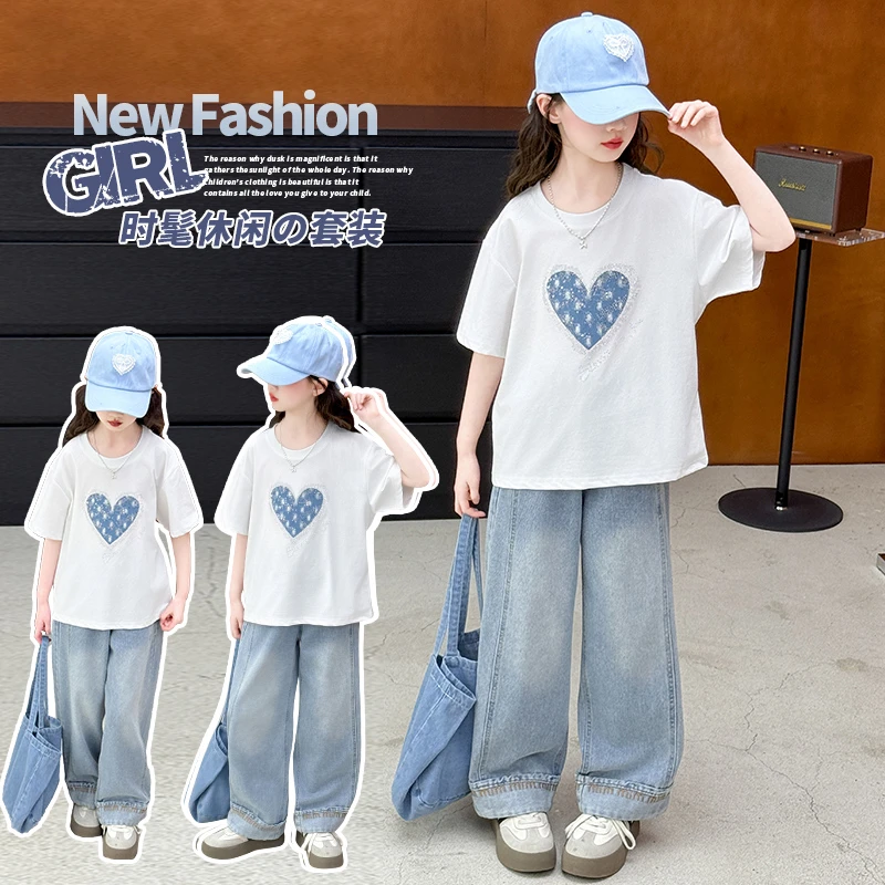 女童夏季韩版女童常规女绣花套装时尚上衣亲子时髦中大童2025夏款