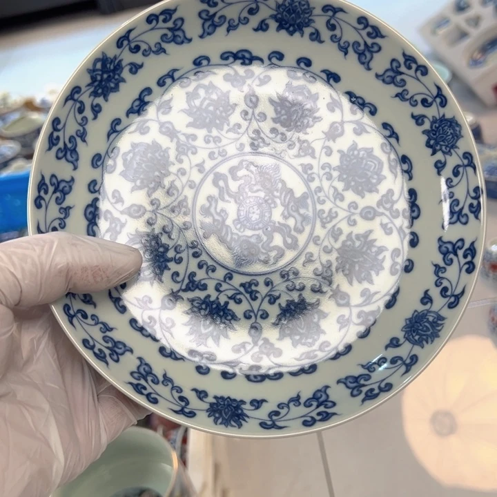 瓷片白青花缠枝莲大壶承