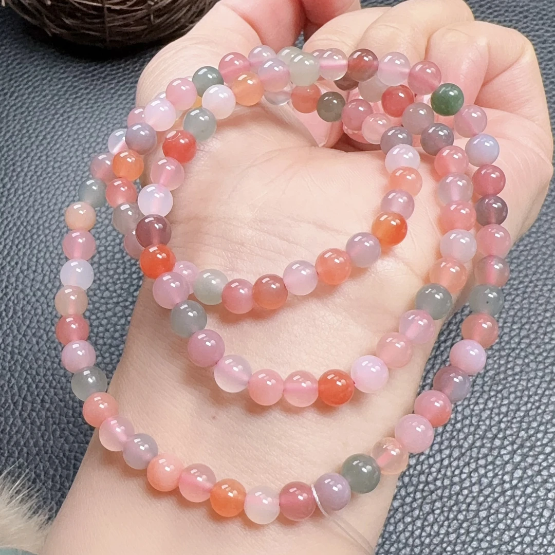 盐源三圈玛瑙手串手链马卡龙色