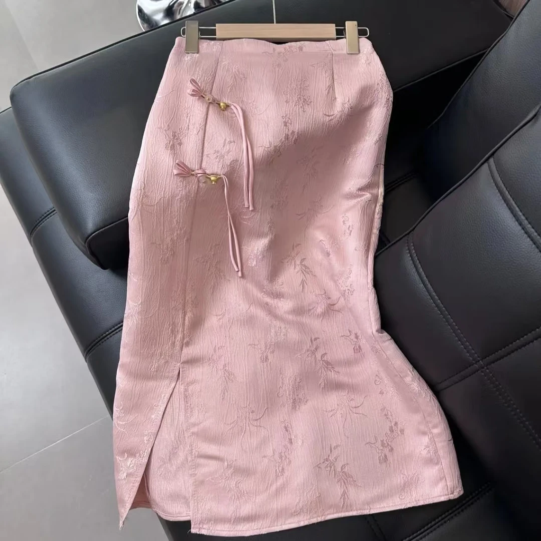 半身裙重工新中式钉珠O型H型提花夏季短裙高腰连衣裙半裙SJ003