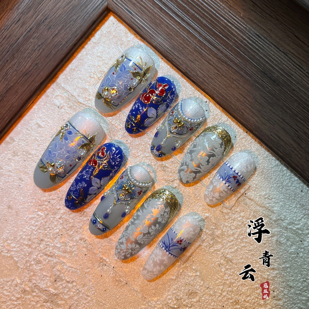 珐琅丝绸@【浮青云】寇丝妮 纯手工穿戴式美甲