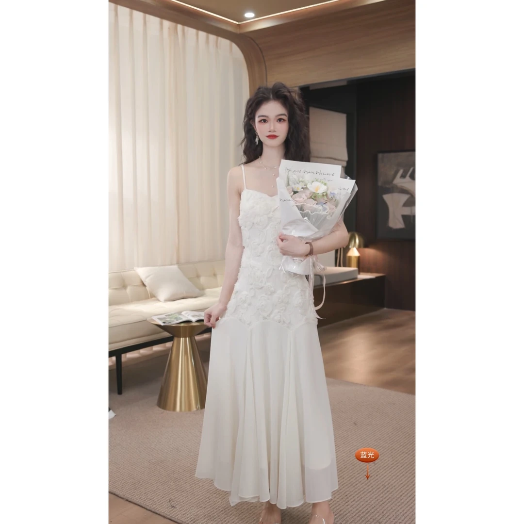 依漾自制-【花纱诗集】夏季设计师小众轻奢重工刺绣玫瑰收腰吊带裙