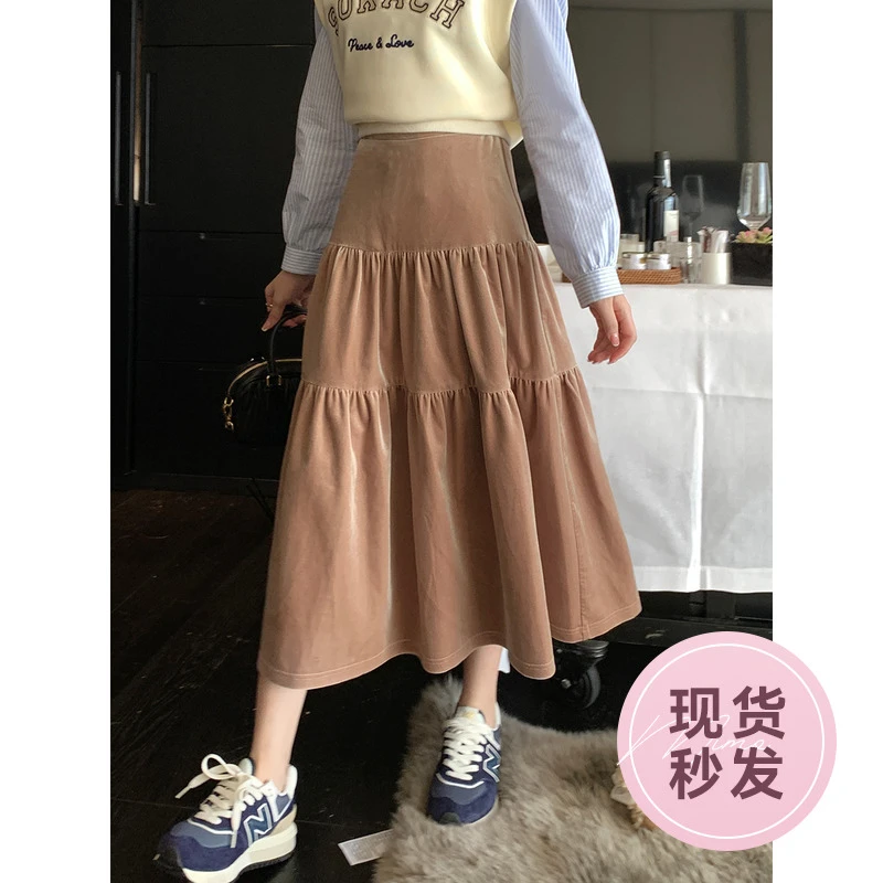 Mimo小茗萌 高腰丝绒半身裙女秋冬2022新款中长款高腰a字裙