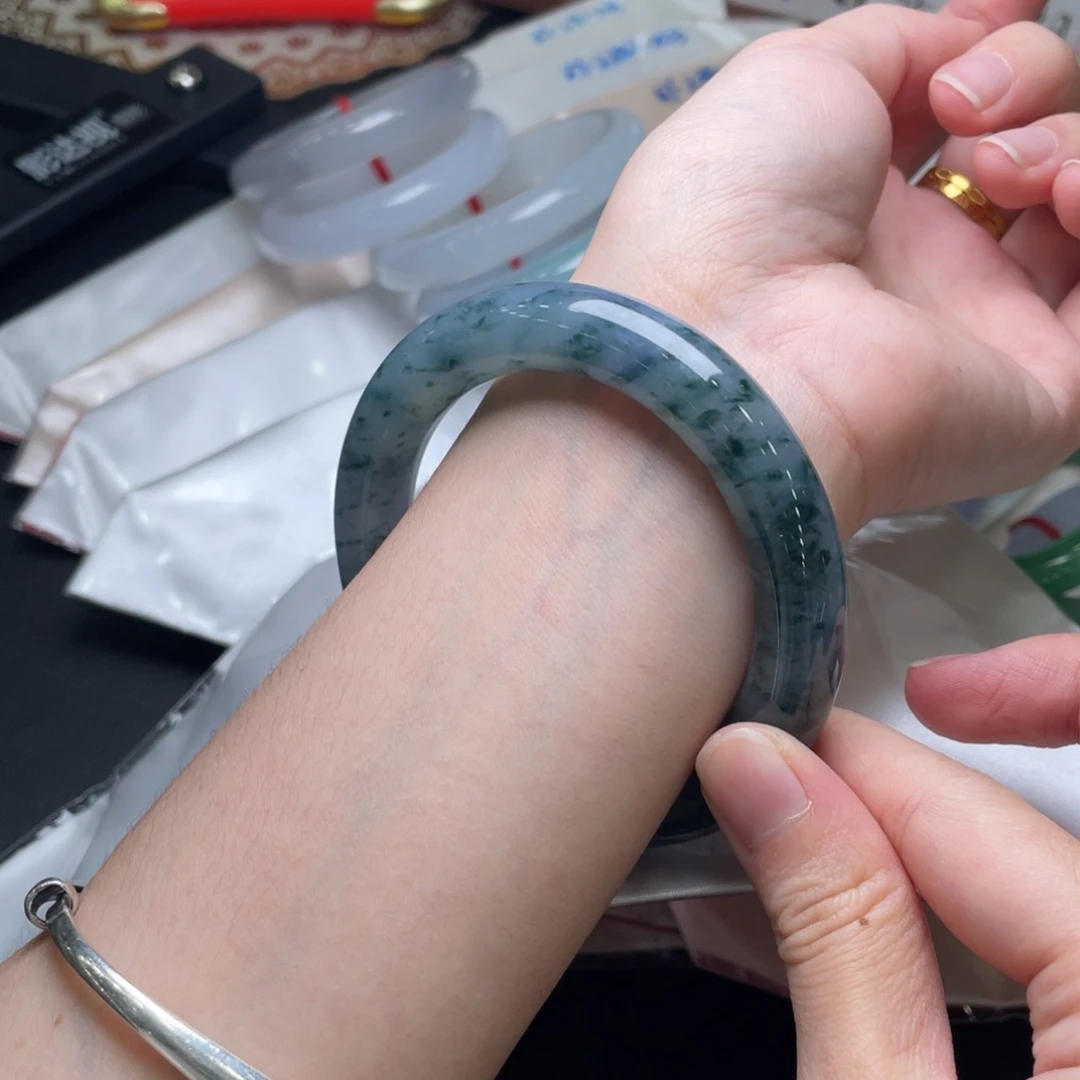 未镶嵌手镯翡翠卡55胖圆条蓝花满天星