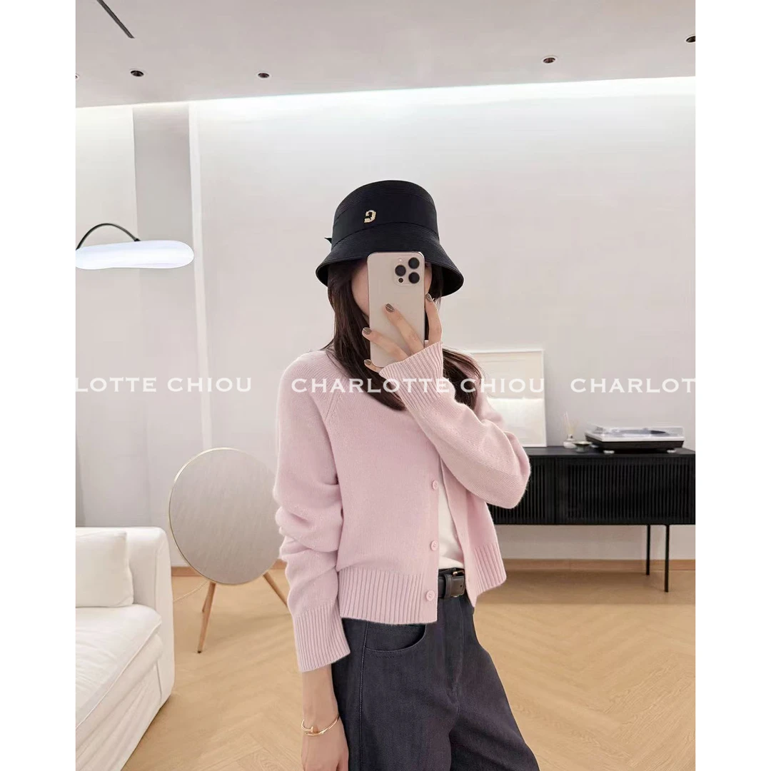 CHARLOTTE CHIOU温柔织造 法式氛围感美丽诺羊毛针织显瘦开衫外套