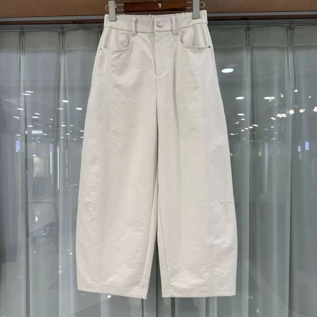 【横兜】2025秋季新款时尚简约百搭松紧腰围直筒裤子哈伦九分裤女