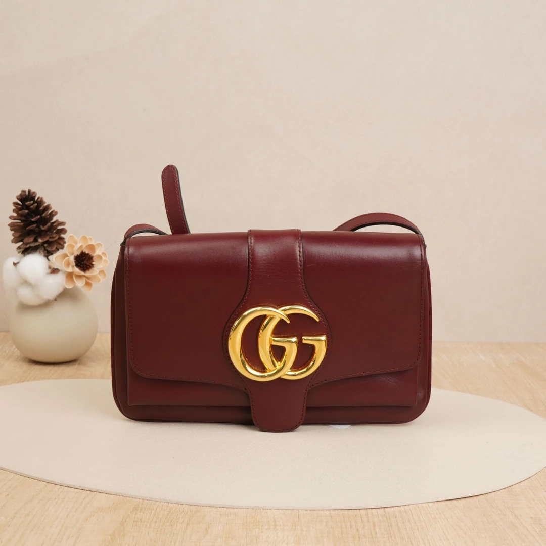 95新 GUCCI/古驰 古驰arli肩背包小号酒红色牛皮/DS032314